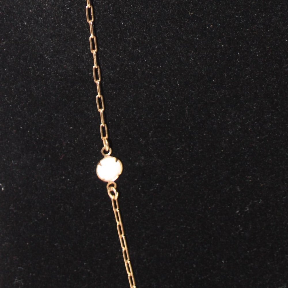 Gold Tone Delicate Chain with White Milk Glass Accents Stones - Picture 5 of 10